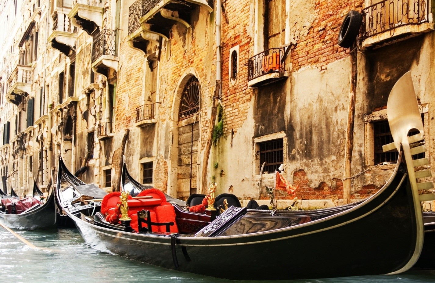 Gondolas in Venice canal